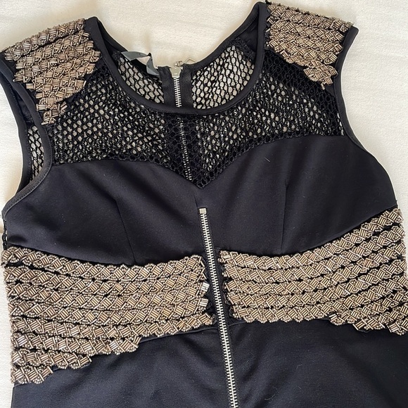 Worn once. European beaded, black mesh, faux zipper dress. A few loose beads - Picture 3 of 4